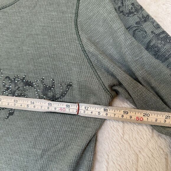 Jake’s Sage Green Rhinestones Long Sleeve L Thermal Shirt Y2K Grunge Made In USA - Picture 4 of 12